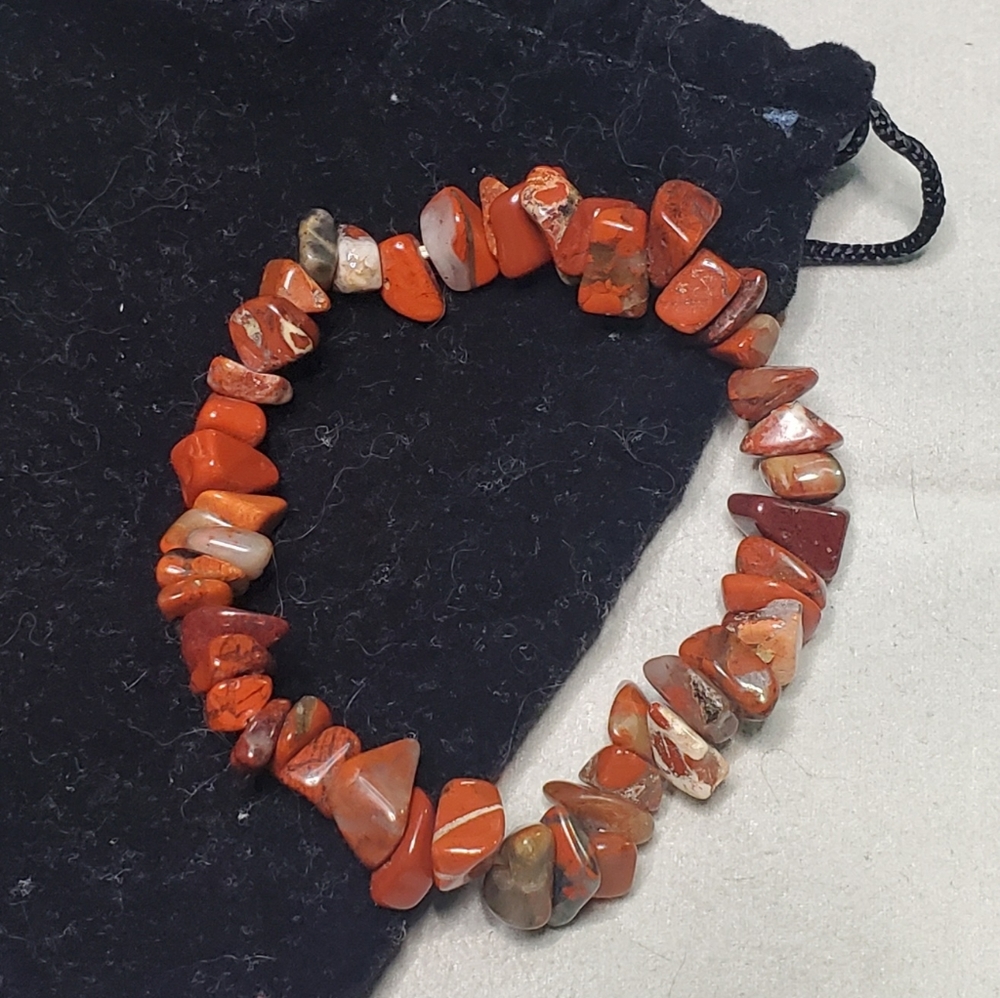 HSN Red India Jasper Natural Stone Stretch Bracelet